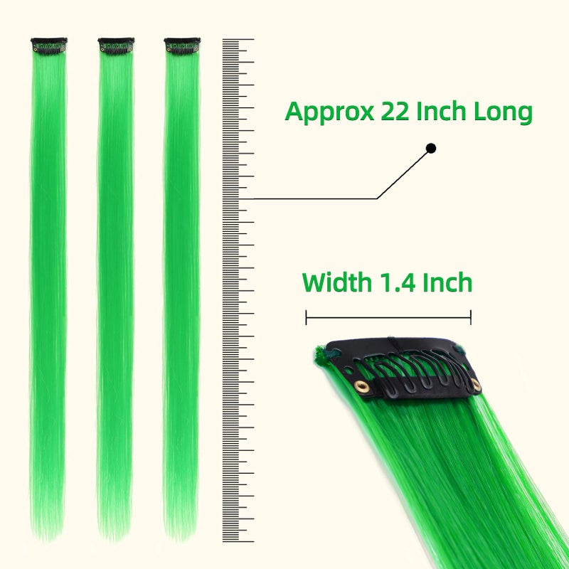 RINBOOOL Green Hair Extensions Clip in, 22 Inch 10 Pcs Long Straight Colored, for Women Highlight Party, Synthetic - Image 3