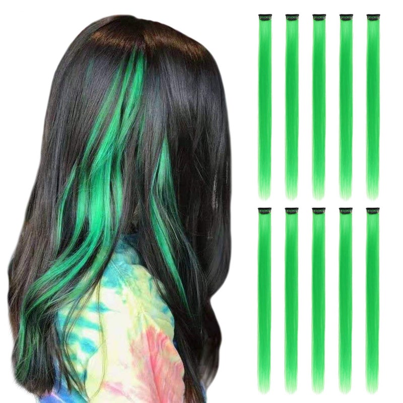 RINBOOOL Green Hair Extensions Clip in, 22 Inch 10 Pcs Long Straight Colored, for Women Highlight Party, Synthetic - Image 1
