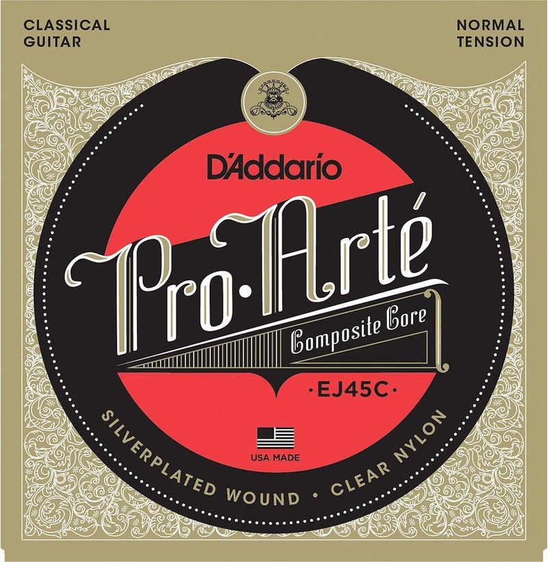 د'اداريو أوتار غيتار كلاسيكي من نوع D'Addario Pro-Arte EJ45C - شد عادي، ملفوفة بطبقة فضية، قلب مركب، أوتار ثلاثية من النايلون الشفاف - Image 1