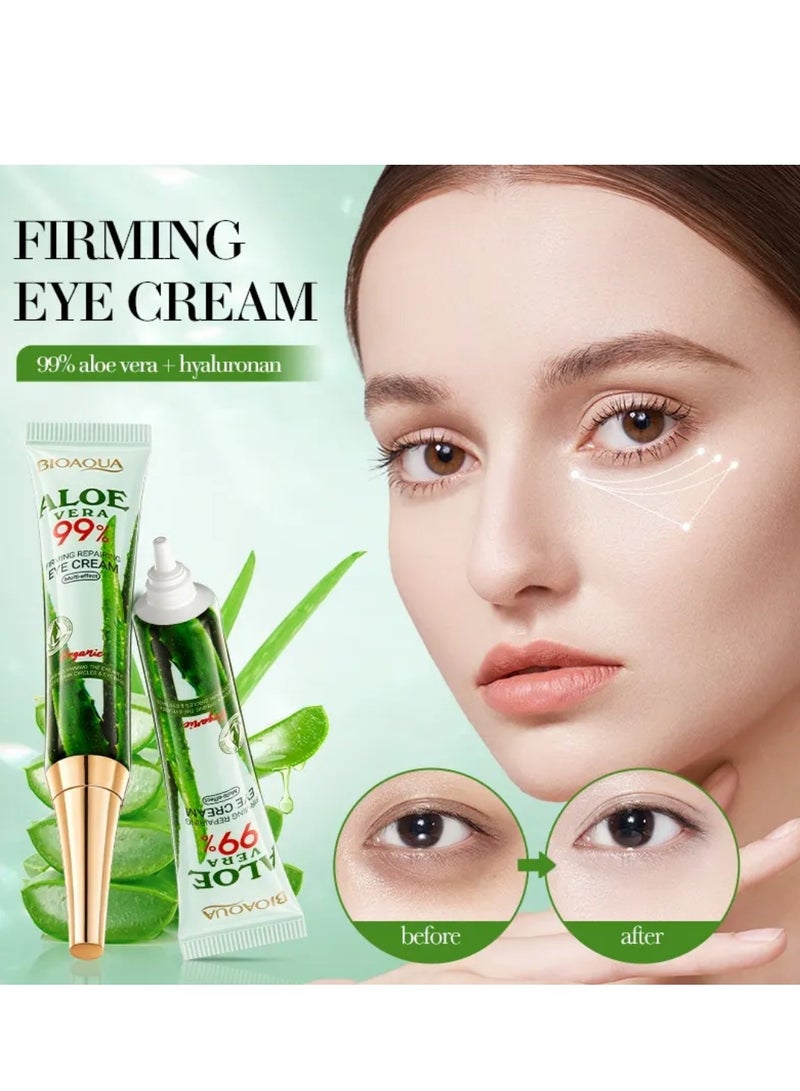 BIOAQUA 2 Pcs Aloe Vera 99% Firming Repairing Eye Cream Moisturizing Hydrating Nourishing Organic Aloe Vera Eye Cream for Dark Circles Eye Puffiness Wrinkles Anti Aging Under Eye Cream 2x20G - Image 2