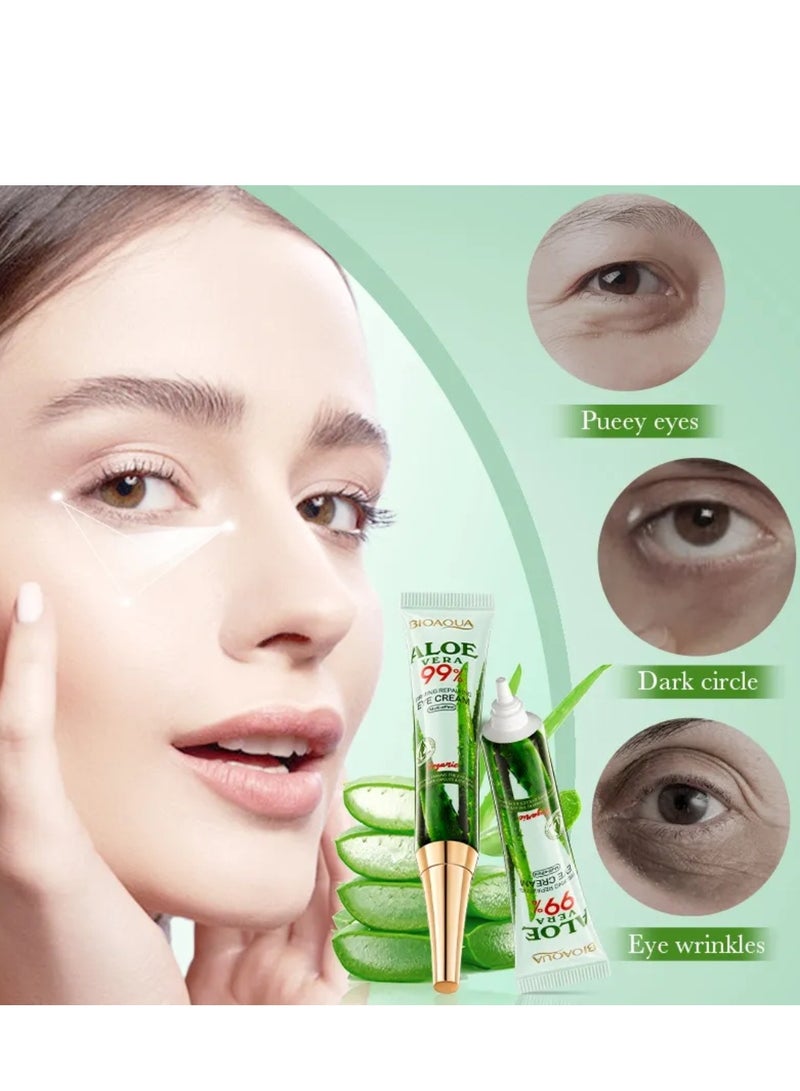 BIOAQUA 2 Pcs Aloe Vera 99% Firming Repairing Eye Cream Moisturizing Hydrating Nourishing Organic Aloe Vera Eye Cream for Dark Circles Eye Puffiness Wrinkles Anti Aging Under Eye Cream 2x20G - Image 3