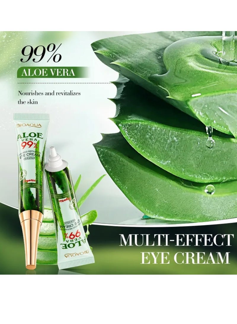 BIOAQUA 2 Pcs Aloe Vera 99% Firming Repairing Eye Cream Moisturizing Hydrating Nourishing Organic Aloe Vera Eye Cream for Dark Circles Eye Puffiness Wrinkles Anti Aging Under Eye Cream 2x20G - Image 4