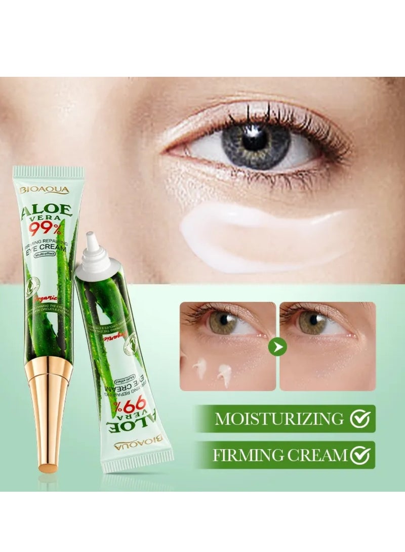 BIOAQUA 2 Pcs Aloe Vera 99% Firming Repairing Eye Cream Moisturizing Hydrating Nourishing Organic Aloe Vera Eye Cream for Dark Circles Eye Puffiness Wrinkles Anti Aging Under Eye Cream 2x20G - Image 5
