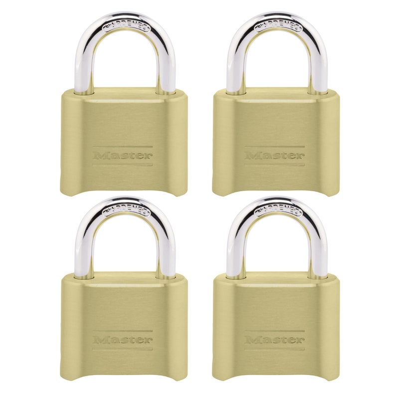 Master Lock Gold Combination Padlock, Gate Lock for Outdoor Fence or Shed, Small Lock with Customizable Code for Indoor or Outdoor Storage, 4 Pack, 175EC4 - Image 1