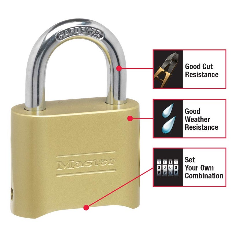 Master Lock Gold Combination Padlock, Gate Lock for Outdoor Fence or Shed, Small Lock with Customizable Code for Indoor or Outdoor Storage, 4 Pack, 175EC4 - Image 3