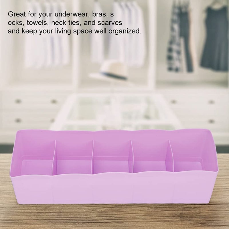 Purple 5 Grid Drawer Organizer For Clothes Underwear Socks Storage Space Saver - Image 3