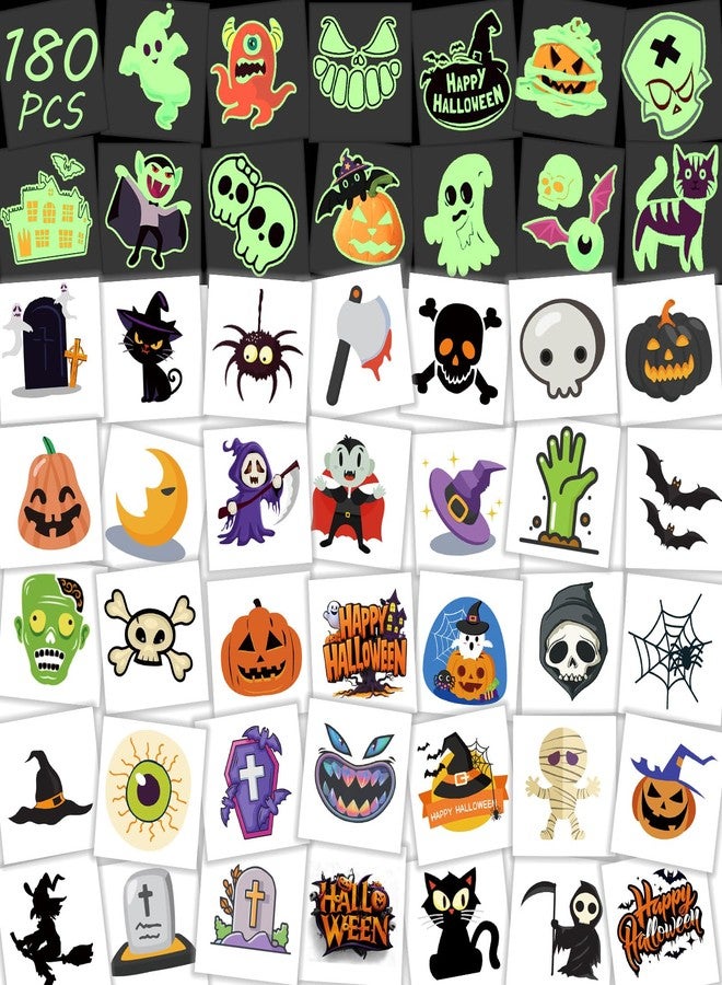 180 قطعة من وشم الهالوين المؤقت للأطفال - وشم مؤقت يضيء في الظلام لتزيين حفلات الهالوين، وهدايا وأنشطة وشم مؤقت للأطفال، ومستلزمات حفلات بالجملة - Image 1