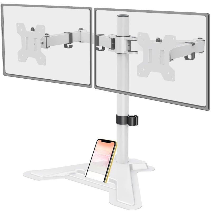 MOUNT PRO Dual Monitor Stand, Free-Standing Full Motion Monitor Desk Mount Fits 2 Screens up to 27 inches,17.6lbs with Height Adjustable, Swivel, Tilt, Rotation, VESA 75x75 100x100,White - Image 1