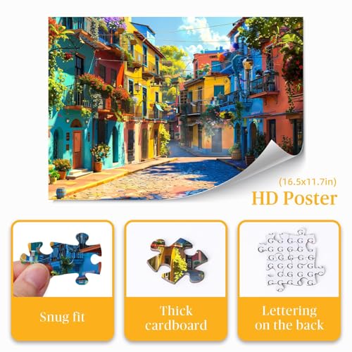 Artipuz Jigsaw Puzzles for Adults 1000 Pieces Colorful Italy Street 276 x 197 Stress Relief Cognitive Challenge Ideal Mindfulness Gift for Family Game Night Artistic Wall Decor - Image 5