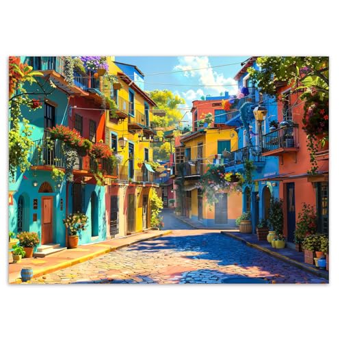 Artipuz Jigsaw Puzzles for Adults 1000 Pieces Colorful Italy Street 276 x 197 Stress Relief Cognitive Challenge Ideal Mindfulness Gift for Family Game Night Artistic Wall Decor - Image 1