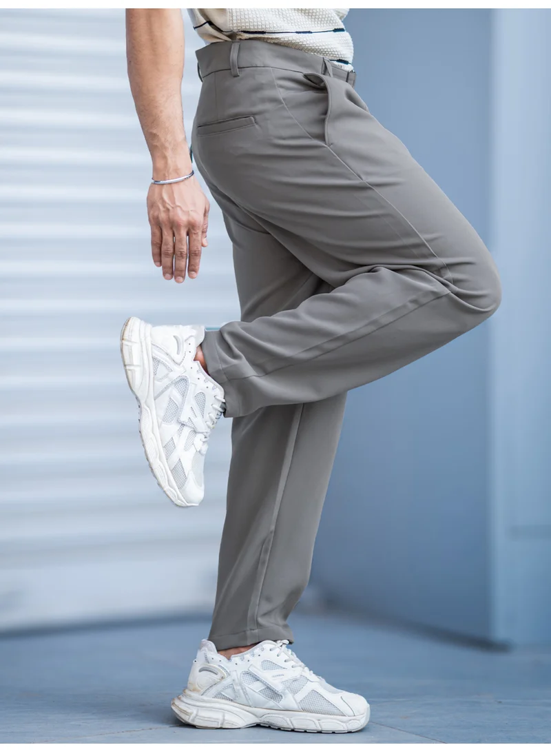 Maniac Maniac Mens Solid Mist Green Woven Fabric Trouser