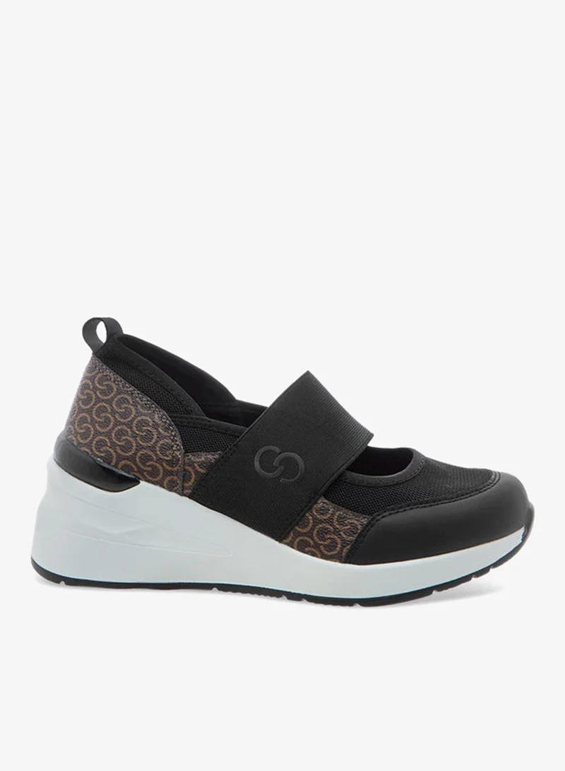 Women's Monogram Print Slip-On Sneakers with Wedge Heels