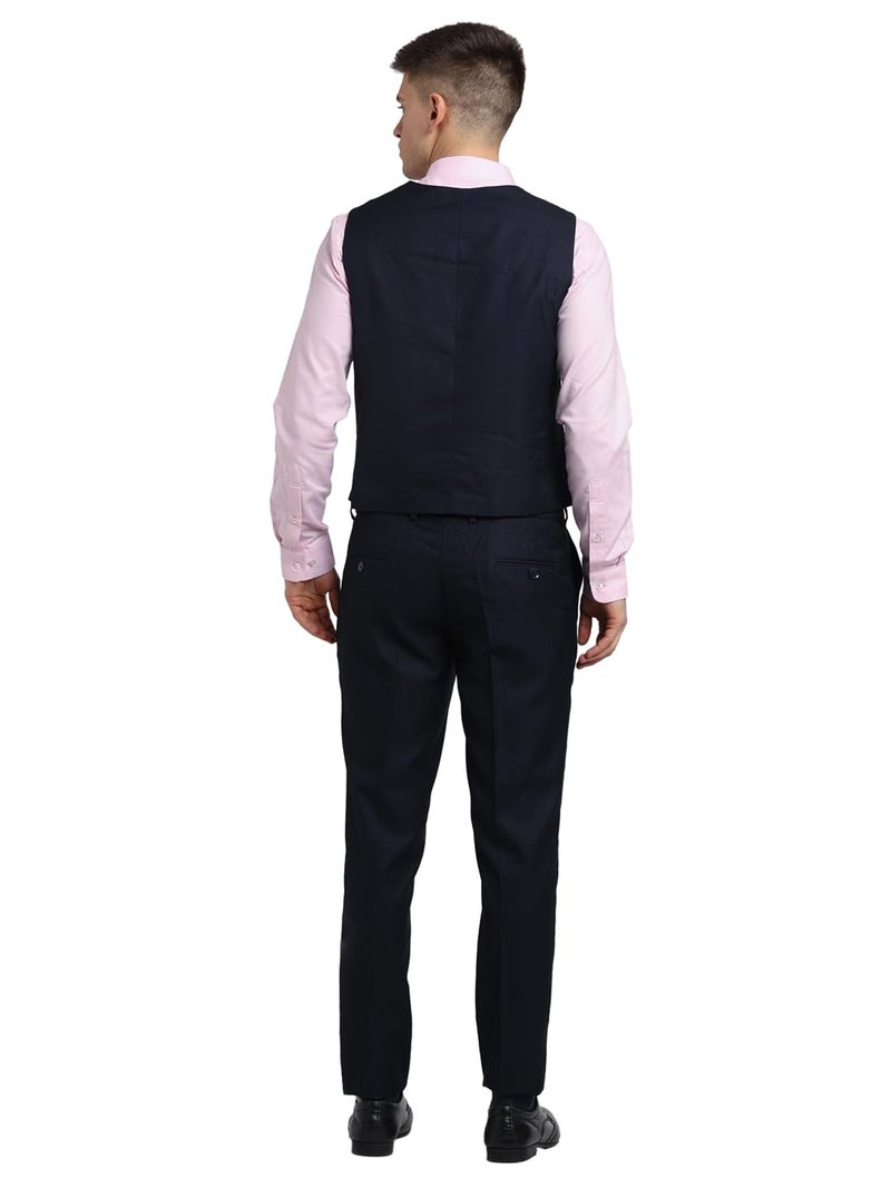 Turtle Men Poly Viscose Tailored Fit Dark Blue Three Piece Party Suits - Image 3