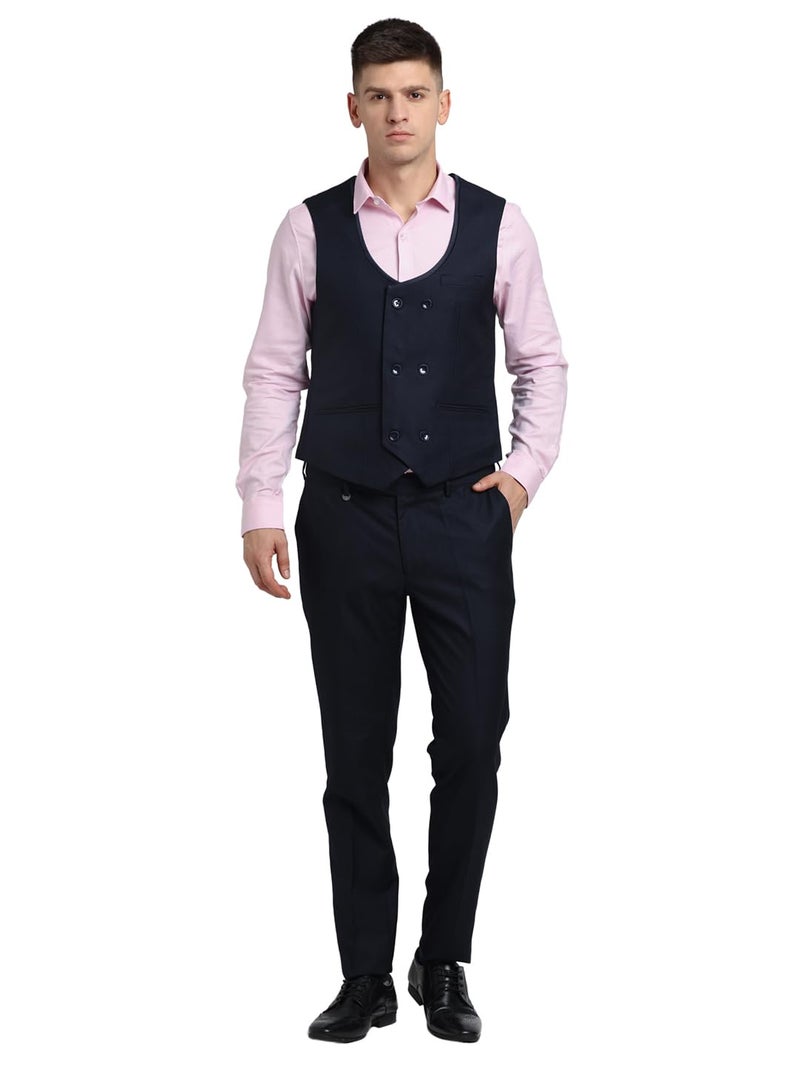 Turtle Men Poly Viscose Tailored Fit Dark Blue Three Piece Party Suits - Image 2