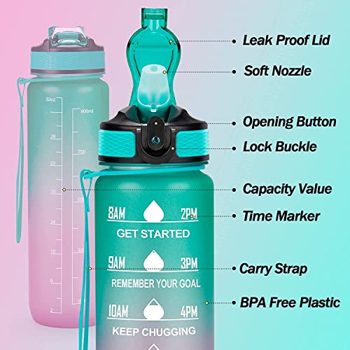 JUGTE Plastic Water Bottles 1 Litre Sipper Bottle For Adults Motivational Water Bottle Sipper With Straw & Time For Gym Office School Home Water Bottle For Kids (Green) - Image 4