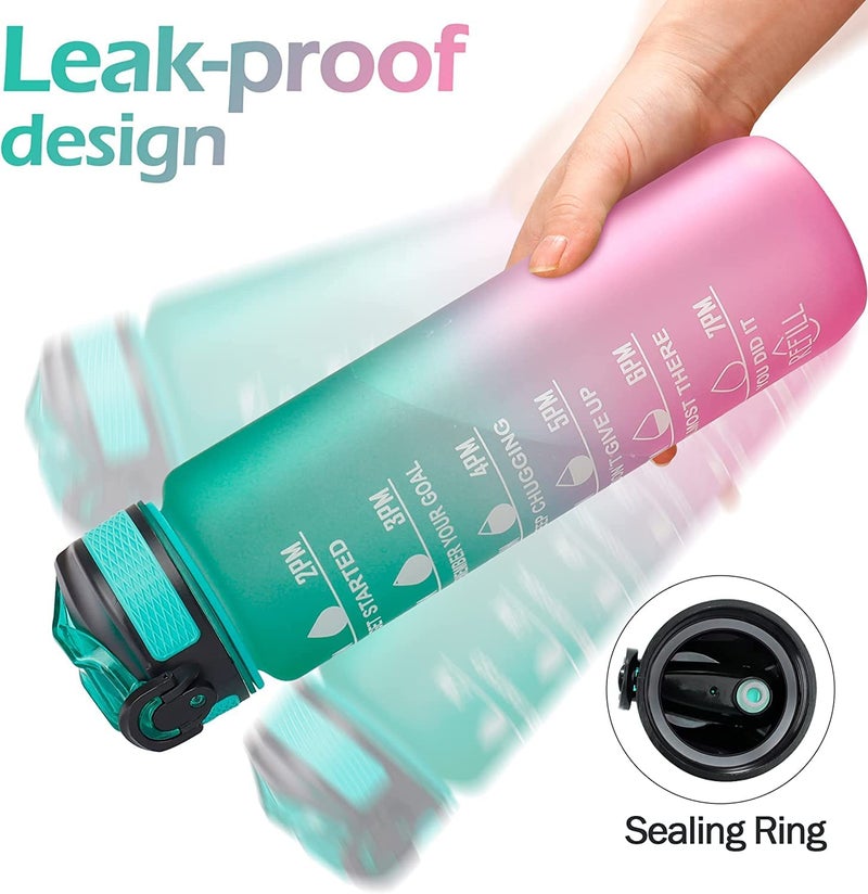 JUGTE Plastic Water Bottles 1 Litre Sipper Bottle For Adults Motivational Water Bottle Sipper With Straw & Time For Gym Office School Home Water Bottle For Kids (Green) - Image 3