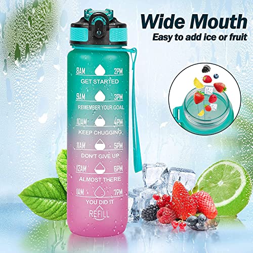 JUGTE Plastic Water Bottles 1 Litre Sipper Bottle For Adults Motivational Water Bottle Sipper With Straw & Time For Gym Office School Home Water Bottle For Kids (Green) - Image 2