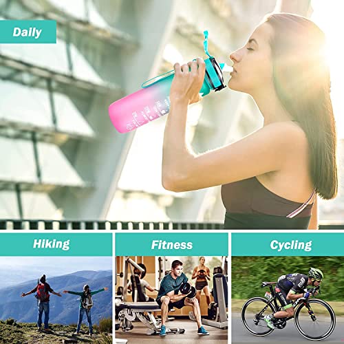 JUGTE Plastic Water Bottles 1 Litre Sipper Bottle For Adults Motivational Water Bottle Sipper With Straw & Time For Gym Office School Home Water Bottle For Kids (Green) - Image 5