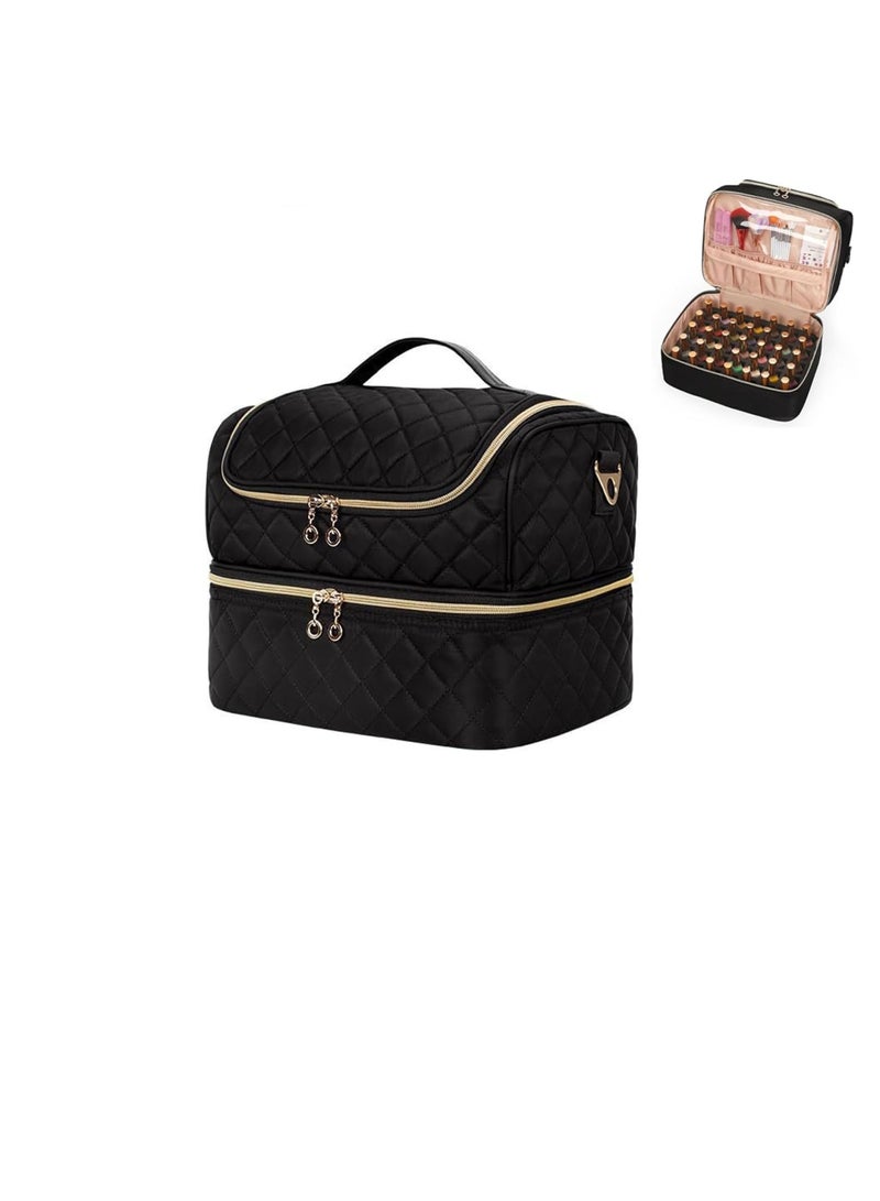 Nail Polish Organizer, Portable Storage Case for 45 Bottles, Nail Lamp u0026 Manicure Tools, Compact Travel Case for Nail Tech Kit, Ideal for Home or Salon Use, Black - Image 1