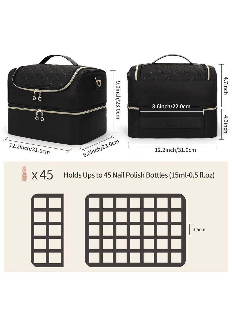 Nail Polish Organizer, Portable Storage Case for 45 Bottles, Nail Lamp u0026 Manicure Tools, Compact Travel Case for Nail Tech Kit, Ideal for Home or Salon Use, Black - Image 2