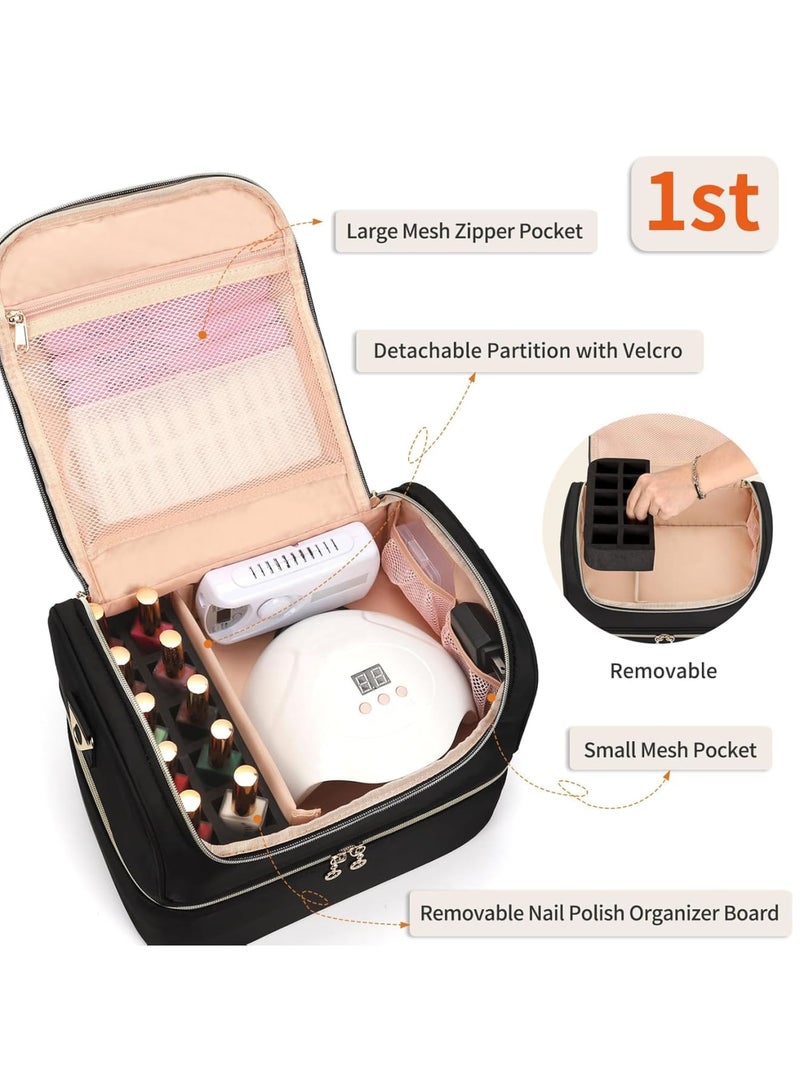 Nail Polish Organizer, Portable Storage Case for 45 Bottles, Nail Lamp u0026 Manicure Tools, Compact Travel Case for Nail Tech Kit, Ideal for Home or Salon Use, Black - Image 3