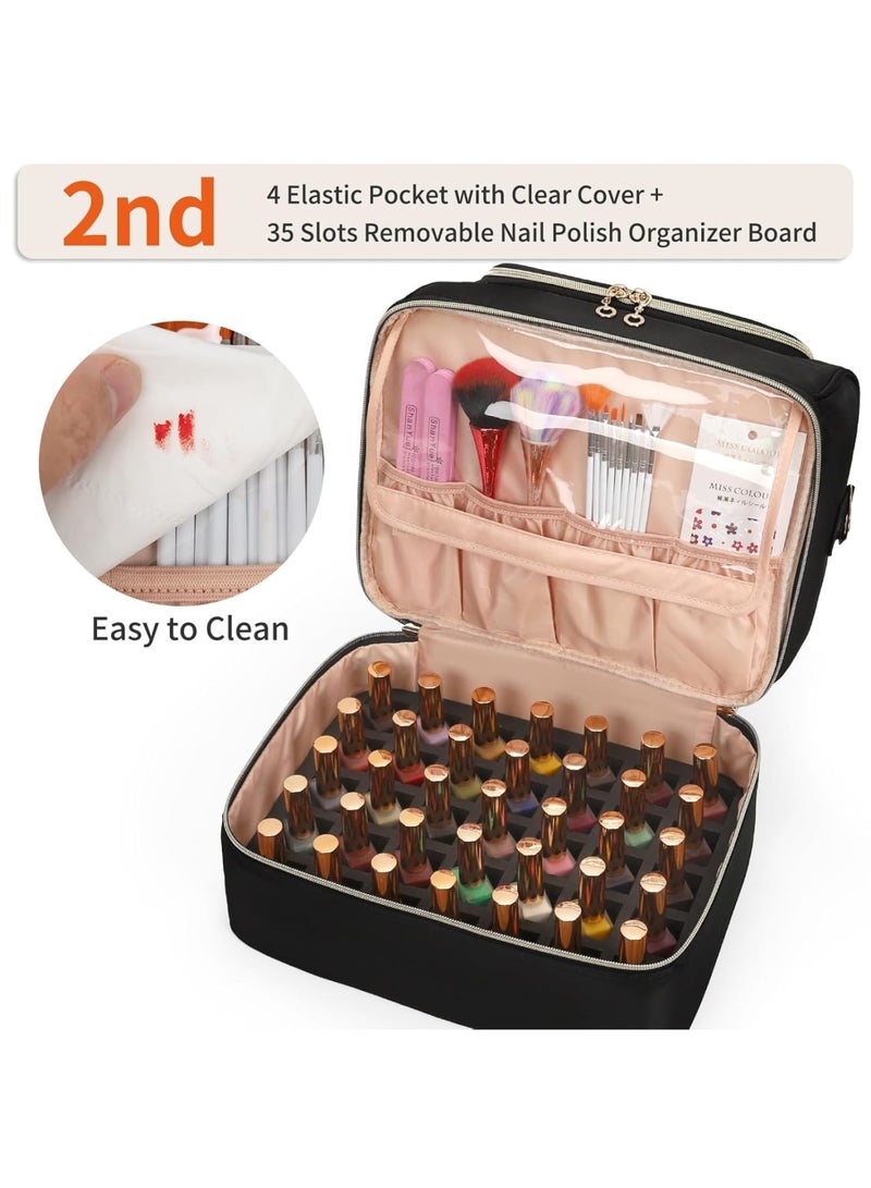 Nail Polish Organizer, Portable Storage Case for 45 Bottles, Nail Lamp u0026 Manicure Tools, Compact Travel Case for Nail Tech Kit, Ideal for Home or Salon Use, Black - Image 4
