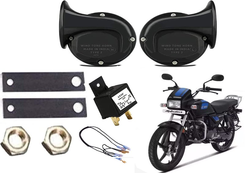 ATIF� BLACK HORN HERO BIKE Sound (Low + High) 12 V Compatible SET of 2 dual tone HERO BIKE (BLACK HORN & RELAY & WIRE HERO BIKE) - Image 1