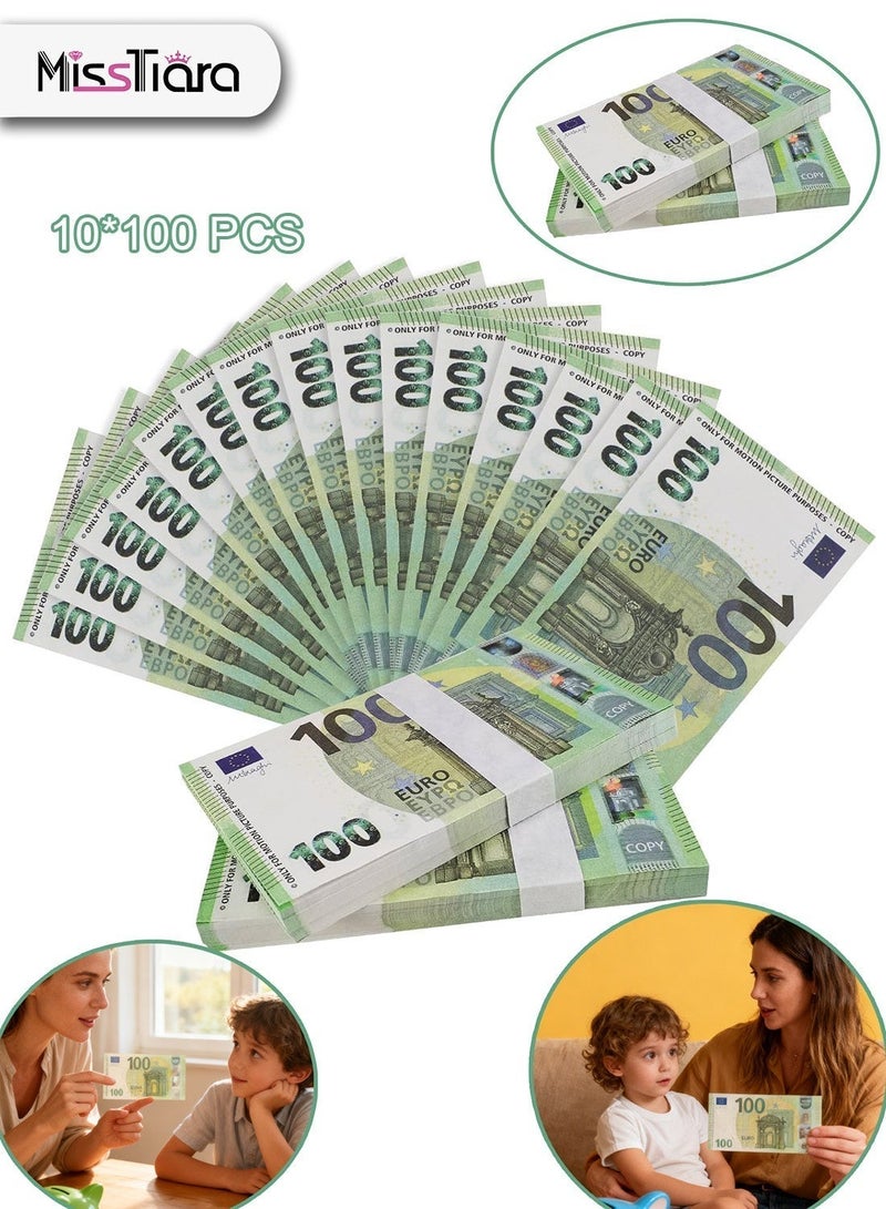 MissTiara 1000 Pieces Play Money for Kids Prop Money €100 Banknote Replica Financial Education for Children Assorted - Image 1