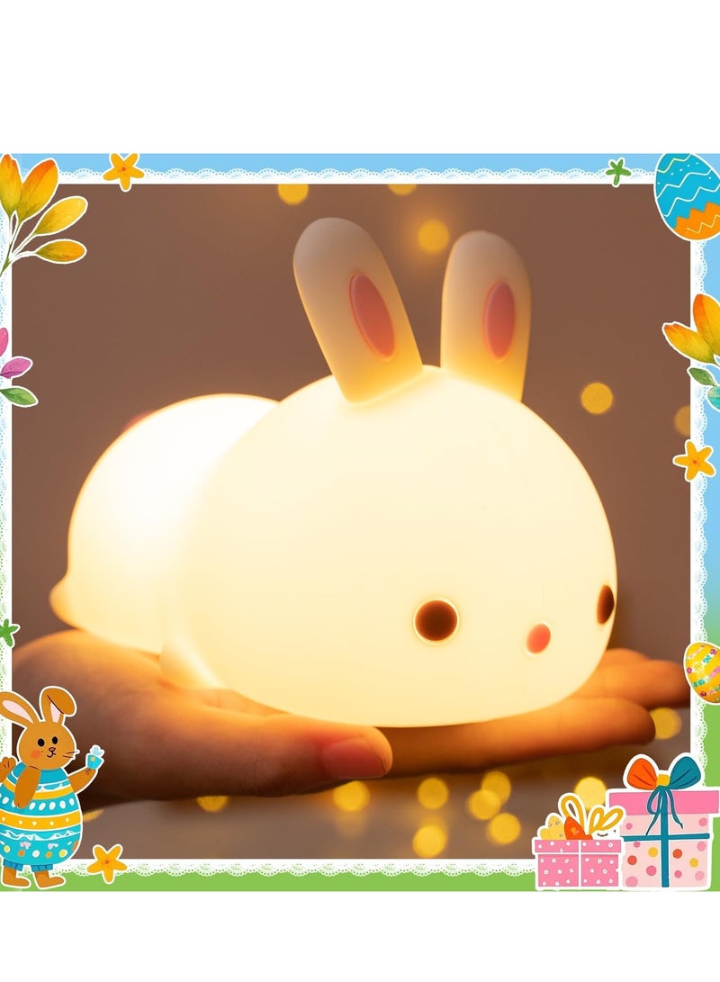JAJEEK Cute Bunny Kids Night Light | Soft Silicone Touch Lamp with 7-Color Breathing LED Modes | Cordless & Battery Operated for 10 Hours | Safe, Soothing Bedside Light for Baby Nursery & Children's Bedroom | CE/RoHS Certified | Ideal Gift for Ages 1–8 - Image 1