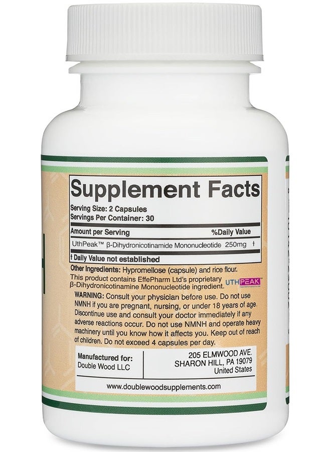 Double Wood Supplements NMNH (NMN Supplement Alternative) (Dihydronicotinamide Mononucleotide) 250mg Per Serving, 60 Count (30 Servings) NAD Supplement to Boost NAD+ Levels As We Age (Non-GMO, Gluten Free) by Double Wood - Image 2