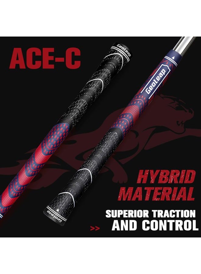 Geoleap Golf Grips Set of 13- Cord Rubber Compound Material, Hybrid Golf Club Grips, All Weather Performance. (Navy Blue Red, Midsize) - Image 2