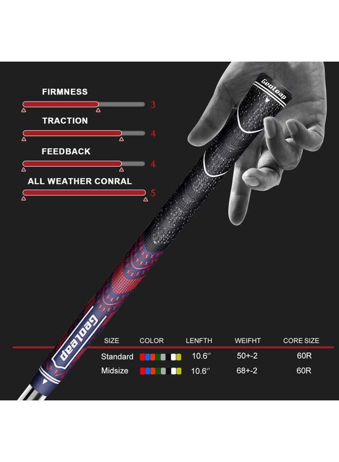 Geoleap Golf Grips Set of 13- Cord Rubber Compound Material, Hybrid Golf Club Grips, All Weather Performance. (Navy Blue Red, Midsize) - Image 5