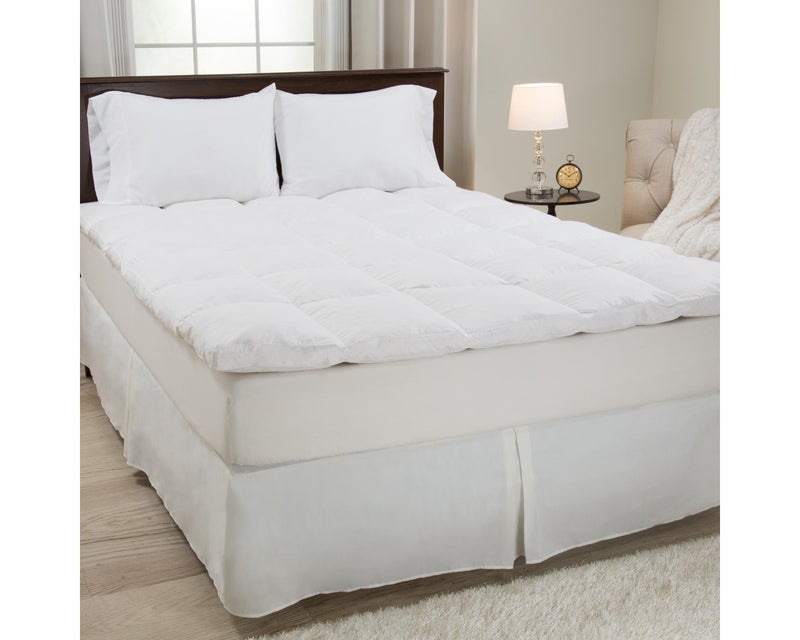 Down Mattress Topper  Twin 4Inch Duck and Goose Feather Bed with Cotton Cover  Plush Pillow Top for Cushion and Support by Lavish Home White