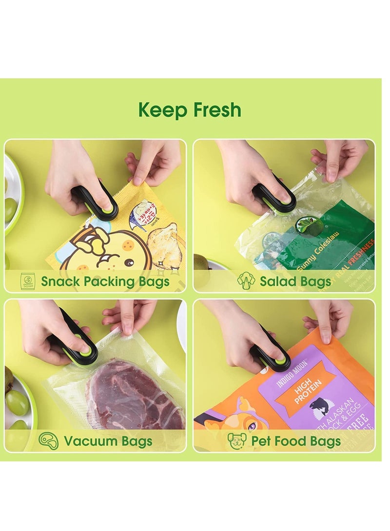 SYOSI Mini Bag Sealer 2 in 1 Heat Sealer For Snacks Rechargeable Handheld Plastic Bag Resealer Vacuum Bag Sealing Machine Portable Keep Food Chips Cookies Fresh Black Green - Image 2