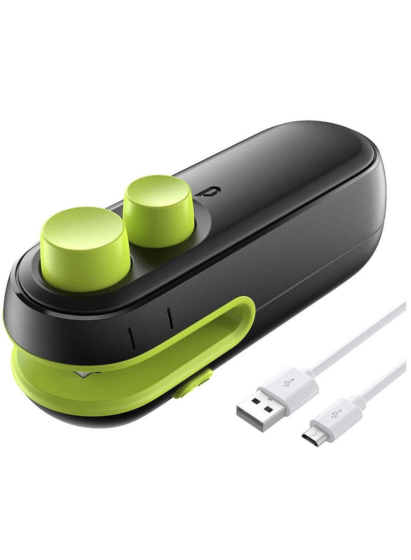 SYOSI Mini Bag Sealer 2 in 1 Heat Sealer For Snacks Rechargeable Handheld Plastic Bag Resealer Vacuum Bag Sealing Machine Portable Keep Food Chips Cookies Fresh Black Green - Image 1