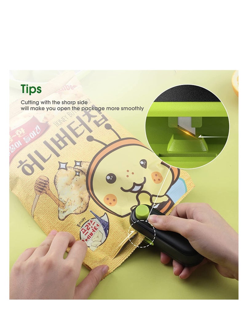 SYOSI Mini Bag Sealer 2 in 1 Heat Sealer For Snacks Rechargeable Handheld Plastic Bag Resealer Vacuum Bag Sealing Machine Portable Keep Food Chips Cookies Fresh Black Green - Image 5