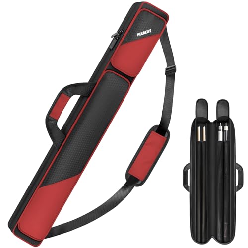 PEKREWS Pool Cue Case, Pool Stick Case 2x2 Holds 2 Sticks with 2 Accessory Zipper Pockets, Sturdy Polyester Pool Cue Carry Bag with Shoulder Strap Handle, Soft Billiard Cue Sling Bag for Men and Women - Image 1