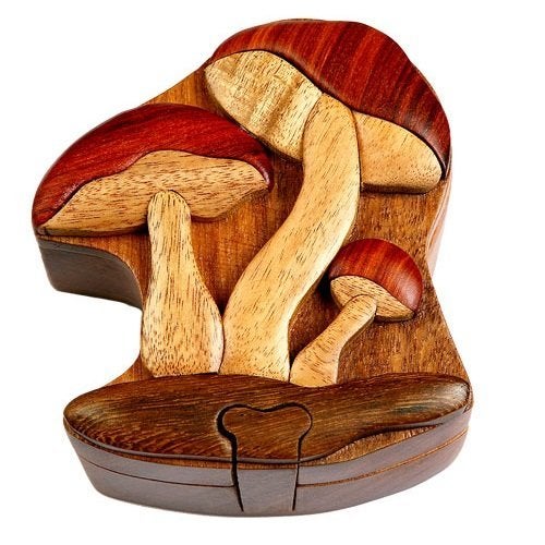 The Handcrafted Mushroom - All Natural Wood Intarsia Puzzle Box - Handcrafted with Secret Compartment - Image 5