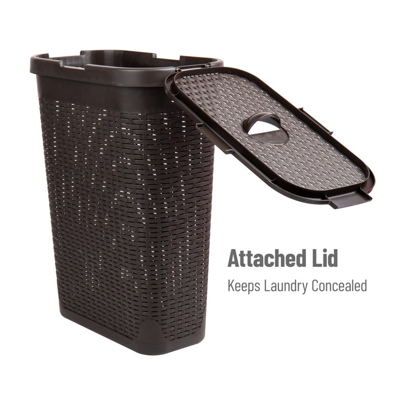 Mind Reader Slim Laundry Hamper with Lid, 40L Clothes Basket, Premium Wicker Design, Plastic, Brown - Image 5