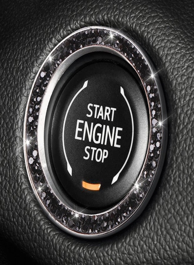 ToBeQueen Black Bling Push Start Button Cover Ring, Interior Crystal Diamond Rhinestone Black Engine Start Stop Ring Emblem Decoration Sticker, Black Bling Car Accessories for Women, Black - Image 1