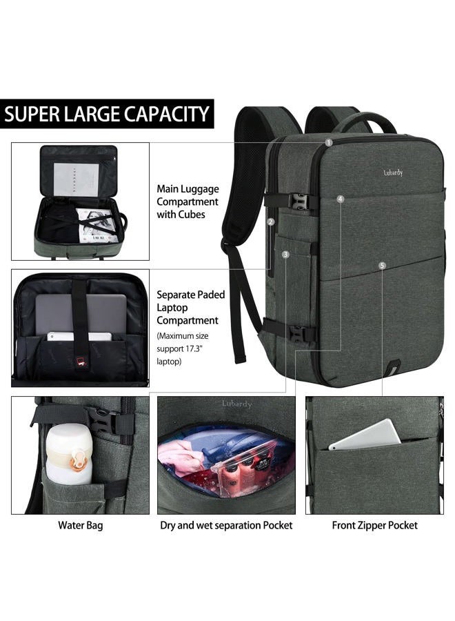 Lubardy Travel Backpack for Men Women 17 Inch Flight Approved Carry on Backpack Waterproof Large 40L Luggage Daypack Business College Weekender Overnight Laptop Backpack with 3 Packing Cubes, Grey - Image 4