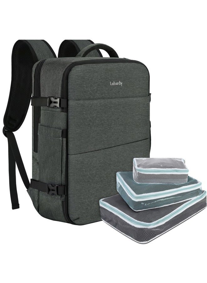 Lubardy Travel Backpack for Men Women 17 Inch Flight Approved Carry on Backpack Waterproof Large 40L Luggage Daypack Business College Weekender Overnight Laptop Backpack with 3 Packing Cubes, Grey - Image 1