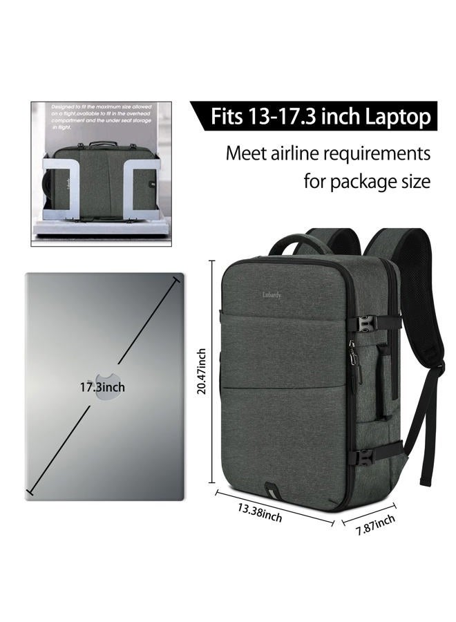 Lubardy Travel Backpack for Men Women 17 Inch Flight Approved Carry on Backpack Waterproof Large 40L Luggage Daypack Business College Weekender Overnight Laptop Backpack with 3 Packing Cubes, Grey - Image 3