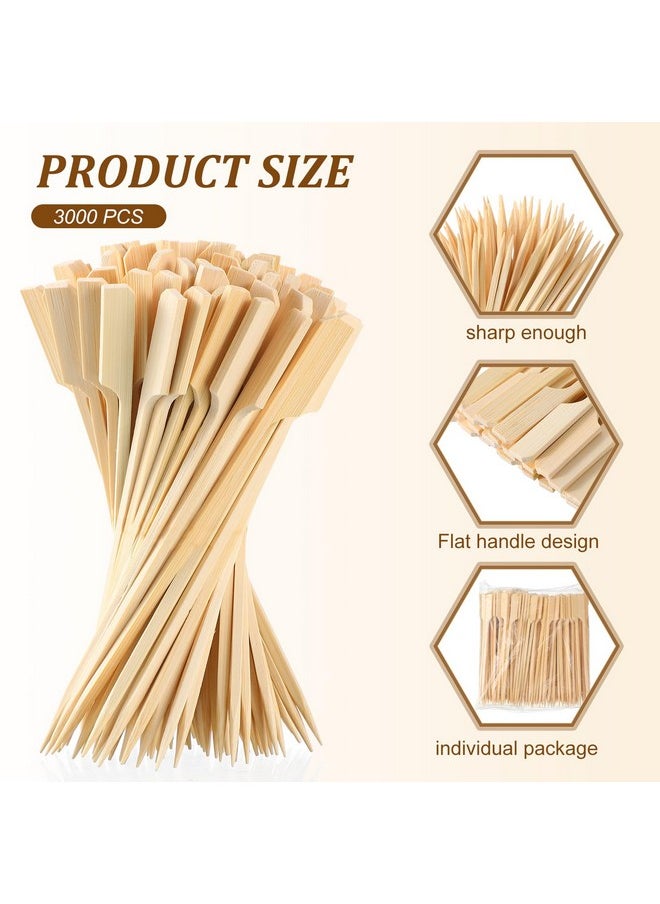 Minatee Minatee 3000 Pcs Bamboo Skewers for Appetizers Toothpicks Wide Wooden Skewers Paddle for Kabobs Cocktail Picks Fruit Kababs Bbq Barbecue Sausage Grilling (3.5 Inches)  - Image 2