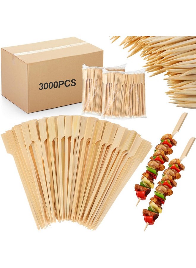 Minatee Minatee 3000 Pcs Bamboo Skewers for Appetizers Toothpicks Wide Wooden Skewers Paddle for Kabobs Cocktail Picks Fruit Kababs Bbq Barbecue Sausage Grilling (3.5 Inches)  - Image 1