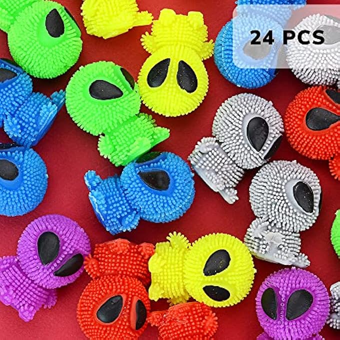 Entervending Alien Toys for Kids - 1.75 Inch Alien Toys for Kids - Funny Squishy Toys for Party Favors, Goody Bags, Classroom Prizes - Mini Puffer Ball - Pack of 24 - Image 4