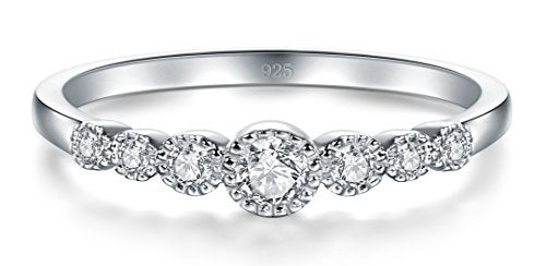 BORUO 925 Sterling Silver Ring, Cubic Zirconia CZ Eternity Engagement Wedding Band Ring Size 4 - Image 2