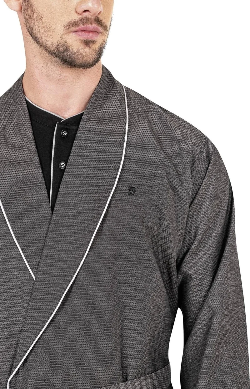 بيير كاردان Combed Cotton Long Sleeve Pajama Set and Dressing Gown Dowry Groom Set