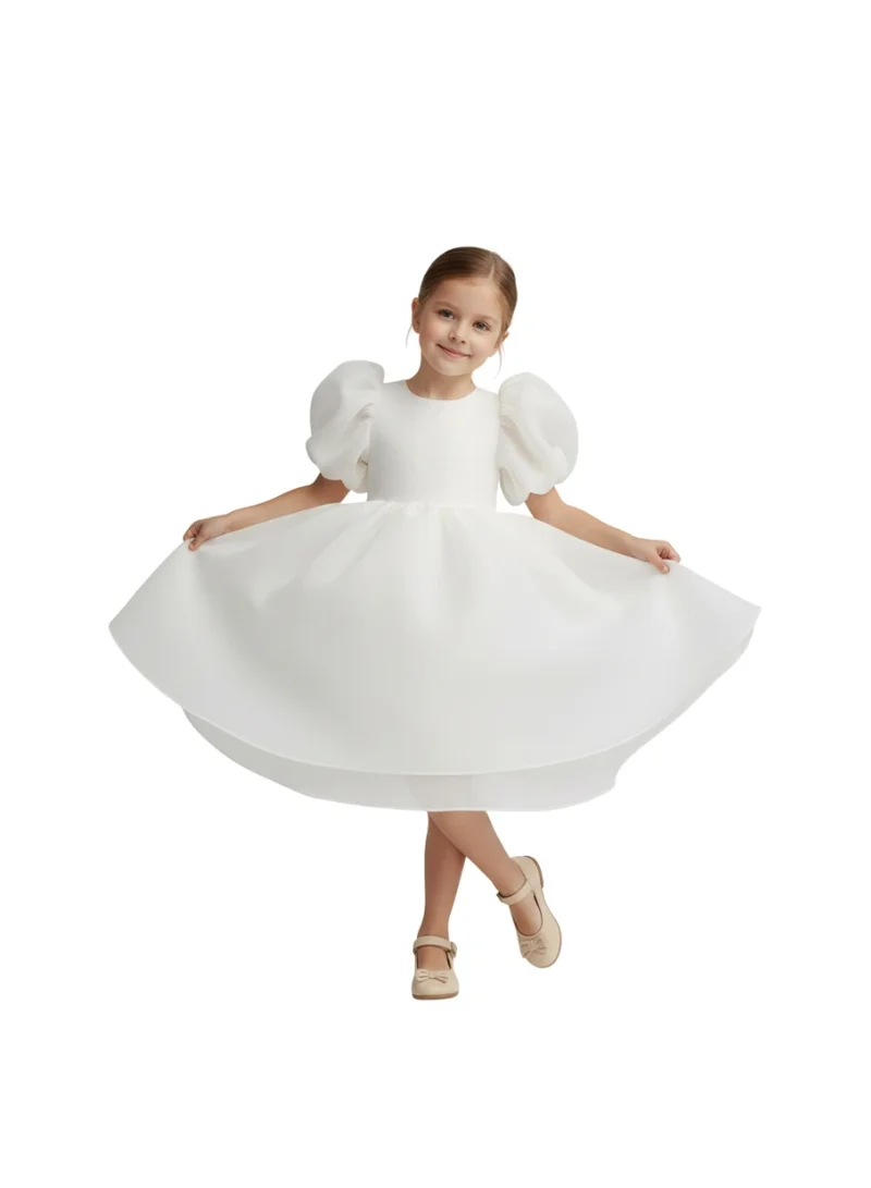 D'Daniela Puff Sleeve Dress White