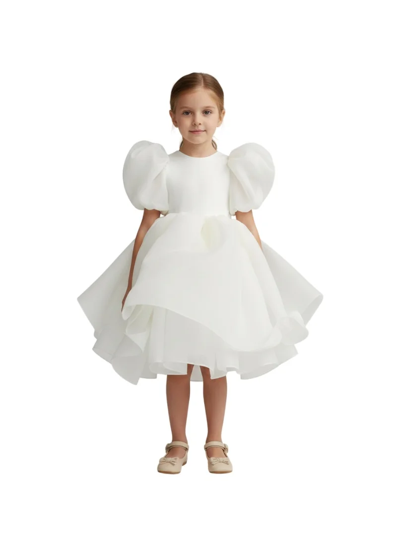 D'Daniela Puff Sleeve Dress White